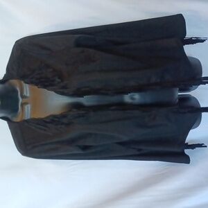 Colleen Lopez faux suede fringe jacket Black M, open front, stretchy,  soft
